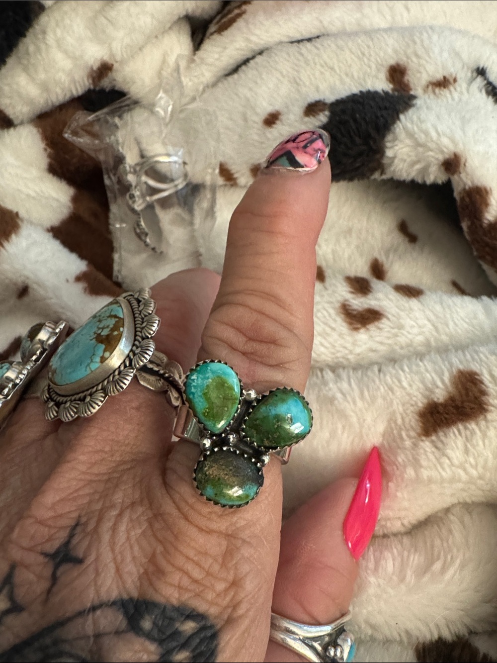 Sterling Silver Sonoran Turquoise Triple Stone Ring - Green/Blue